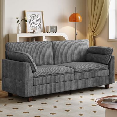 77" Modern Loveseat Sofas for Living Room,Comfy Cloud Couch with Deep Seats,Corduroy Fabric Couches for Living Room,Solid Wood Frame, Easy Assembly for Small Spaces Grey