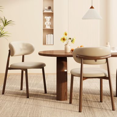 Kitchen Dining Chairs Set of 2 Modern Upholstered Dining Room Chair with Metal Legs, Walnut Leg/Khaki 2 18 Inch Light Khaki/Walnut