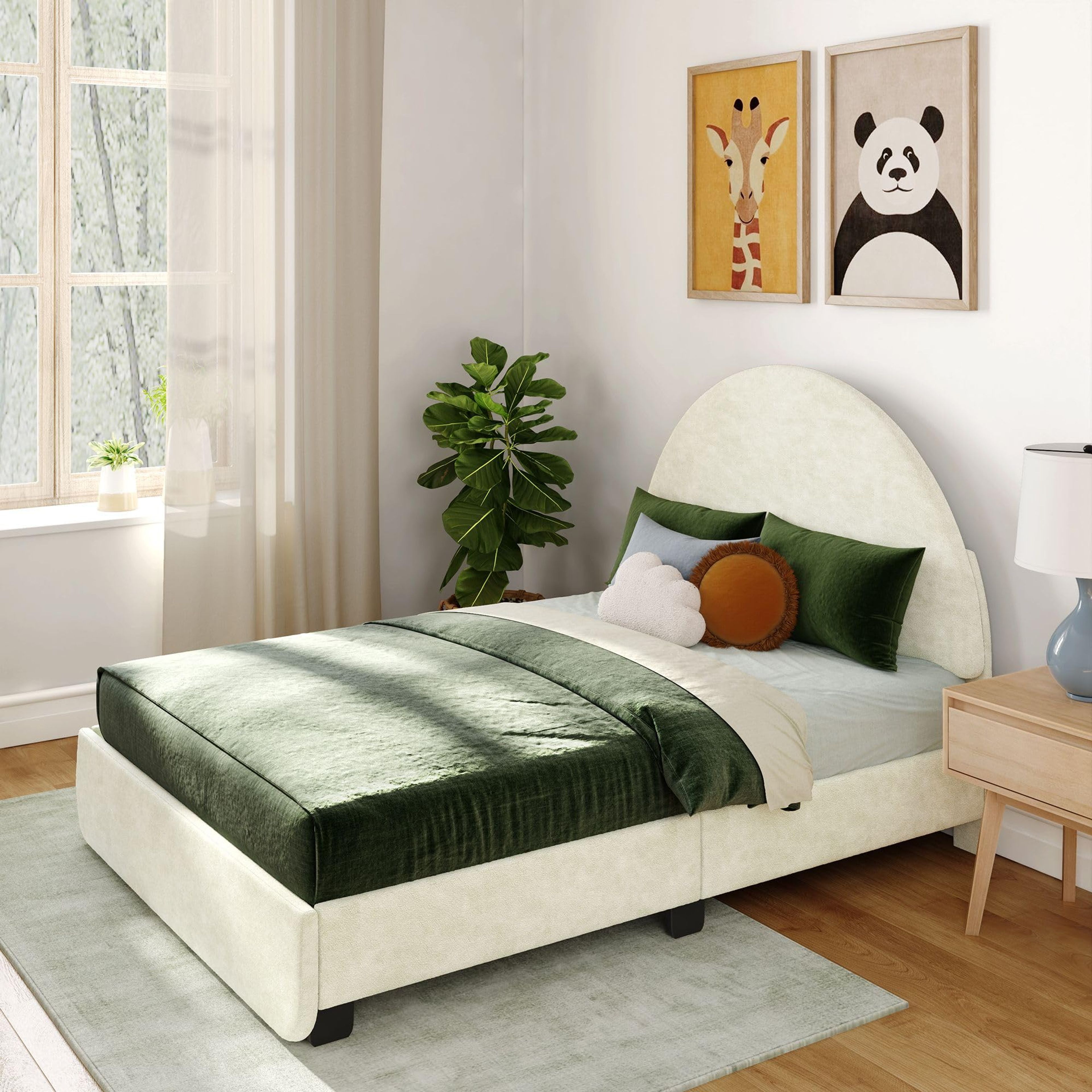 Max & Lily Full Upholstered Bed Frame with Arch Headboard