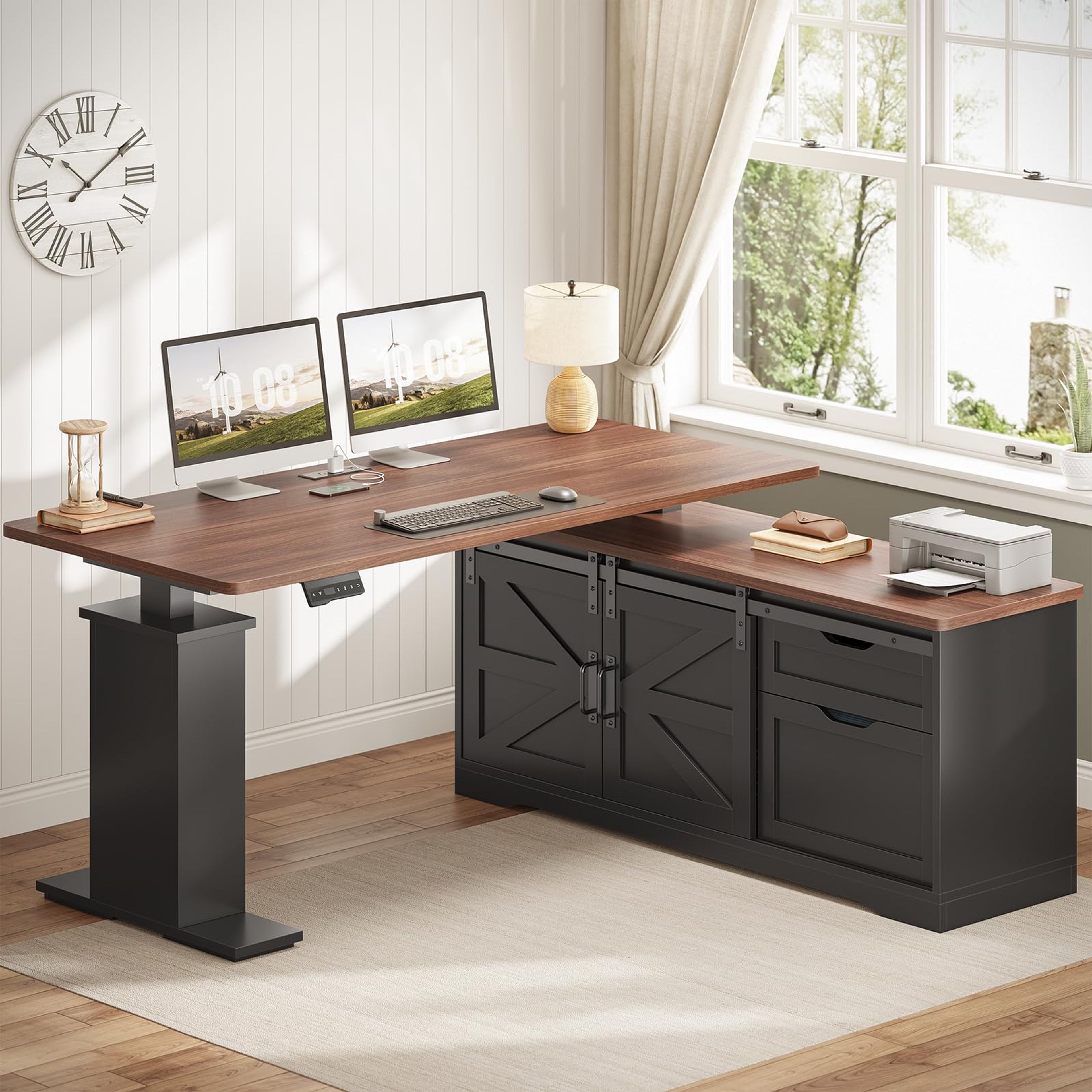 SEDETA 55" Farmhouse L-Shaped Standing Desk Adjustable Black