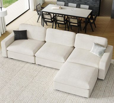Belffin Large Modular Sectional Sofa with Storage L Shaped Couch with Reversible Chaises 4 Seats Chenille Cloud Couch for Living Room Beige L Shape Sofa Beige