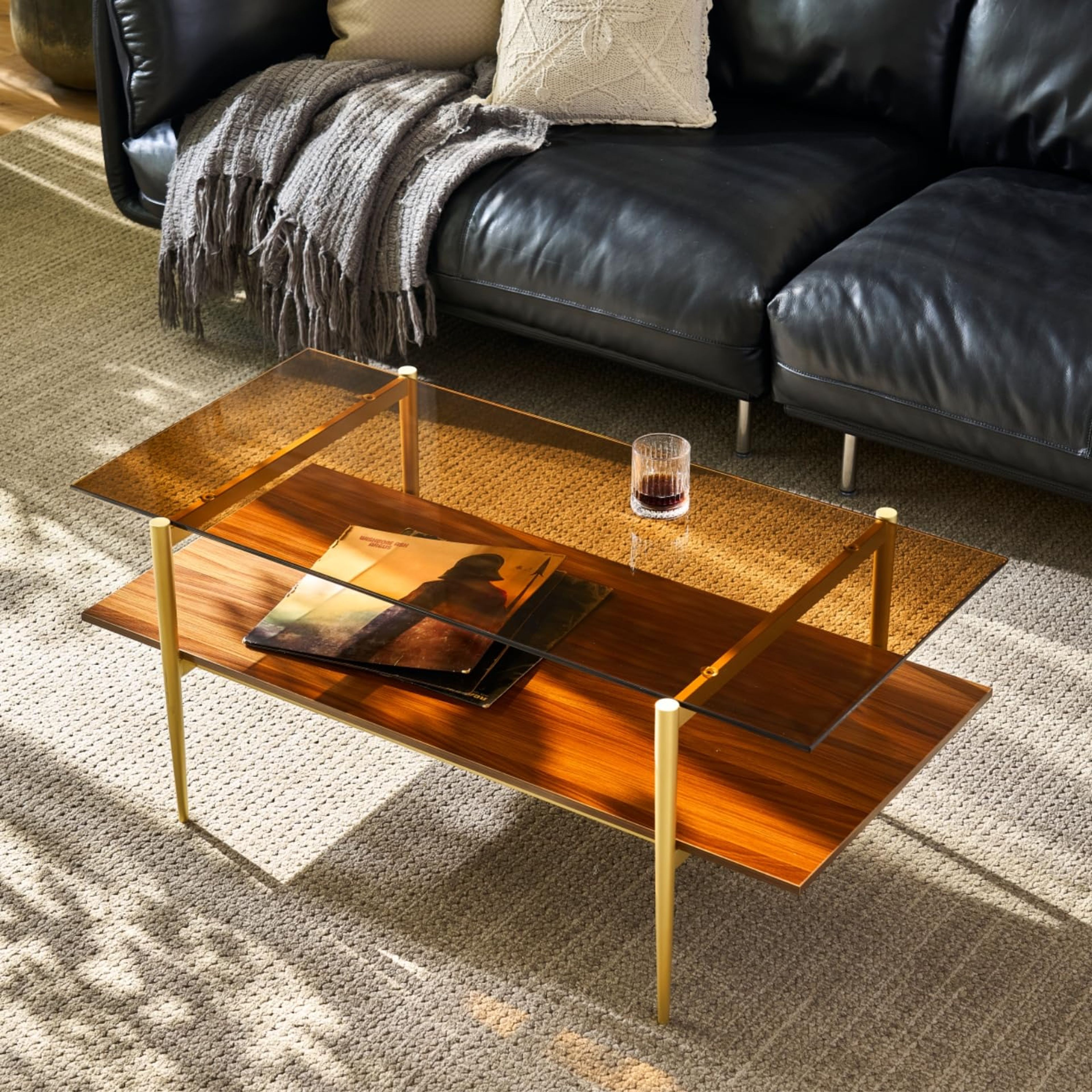 Saint Mossi Tadio Double Layer Brown Glass Coffee Table