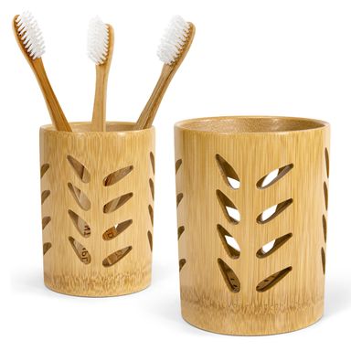 Toothbrush Holder with Drain, Bamboo Electric Toothbrush Holder, Bathroom Toothbrush Holder Organizer for Family Office, 2 Pieces