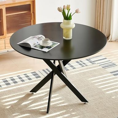 Amazon.com - ATSNOW 42 inch Black Round Dining Table Metal Base, 4-6 Person Modern Circle Table for Living Room Kitchen - Tables