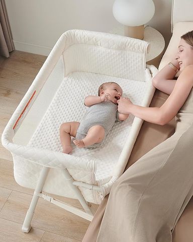Amazon.com: AirClub Bassinet Bedside Sleeper, Baby Crib for Newborn, Baby Bassinets Bedside Sleeper with 4 Auto-Lock & Adjustable Height, Breathable Mesh & Mattress, Bedside Bassinet : Baby