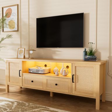 LED TV Stands for 75 Inch TVs, Entertainment Center with 2 Storage Cabinet, 66 Inch TV Console with 2 Drawers & Adjustable Shelves, Media Console for Living Room 24"H X 66"L