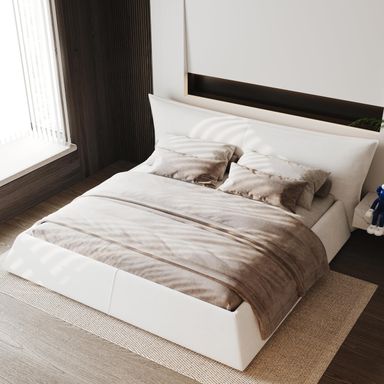 King Size Cloud Bed Frame with Oversized Soft Velvet Thick Headboard, Modern Luxury King Size Upholstered Platform Bed, Elegant Design Soft Bedframe, No Box Spring Needed, Cream