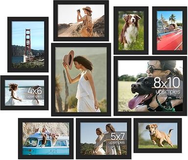Amazon.com - upsimples 10 Pack Picture Frames Collage Wall Decor for Mounting or Tabletop Display, Photo Gallery Frame Set for Family, Multi Sizes Including 8x10, 5x7, 4x6, Black