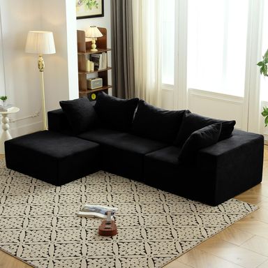 Vamcheer Modular Sectional Sofa with Chaise, Modern L Shaped Cloud Couch with Deep Seat, Sectional Couches for Living Room, Bedroom, Office, No Assembly Required, Ink Black
