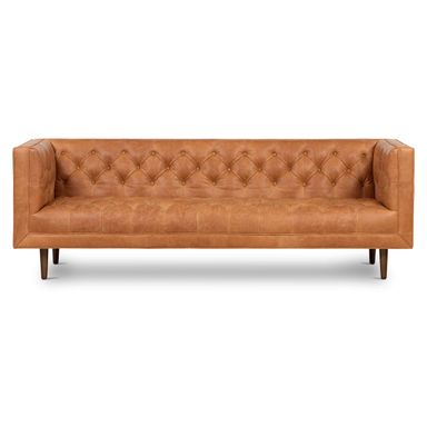 POLY & BARK Sofá Amo de 88.5" en piel italiana pura anilina de grano completo, color marrón coñac
