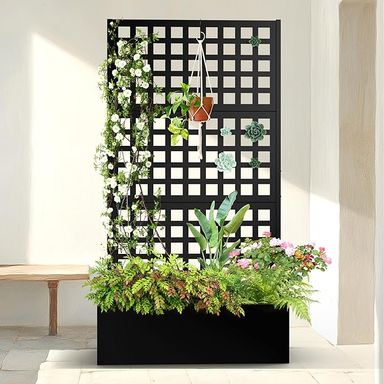 Amazon.com: TUYOHW Metal Planter Box with Trellis Raised Garden Bed - 71"x35"x16", Trellis Privacy Screen for Climbing Plants, Vegetables, Vines