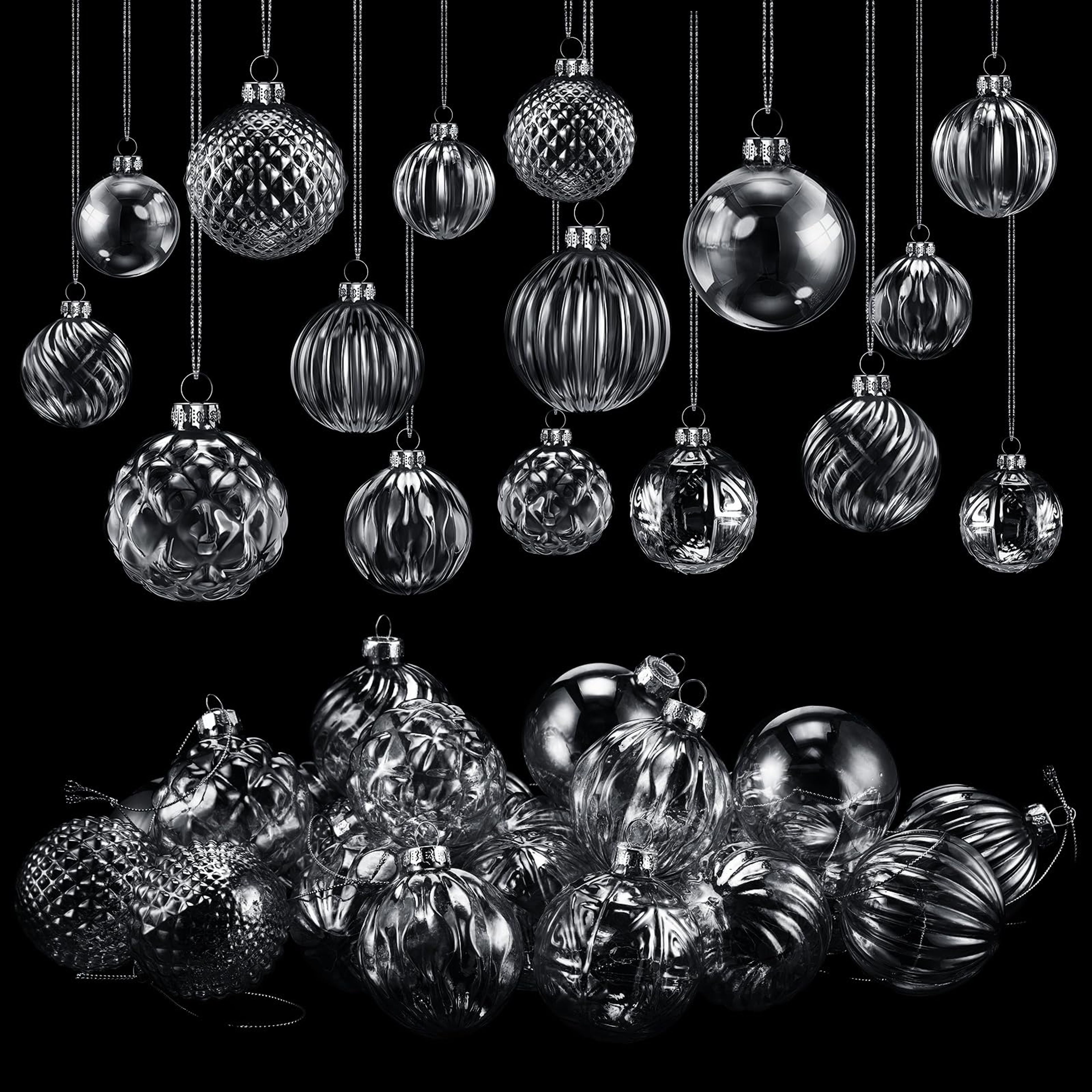 Liliful 24 Clear Glass Christmas Ball Ornaments 2.36 Inch Vintage Mercury