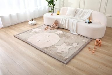 Premium Baby Playmat for Floor 80" x 110" moon&stars – Cloudsoft Coral Velvet Memory Foam Rug for Crawling – Non-Slip, Water-Resistant, Non-Toxic, Easy-Care Muscle Mat – Thick Play Mat for Baby 3d Moon & Stars 80" x 110"