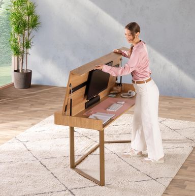 Convertible Desk, Simple Modern Home Office Desk with Storage, Folding Desk into Dining Table, Multiuse Dining Table and Gaming Desk, Work from Home Essentials (1 Unit) Natural
