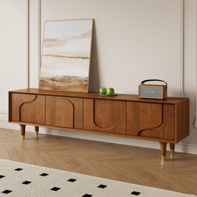 Mid-Century Modern TV Stand, 71'' Walnut TV Stand with Storage, Wooden TV Consoles Entertainment Center TV Table for Living Room, Bedroom
