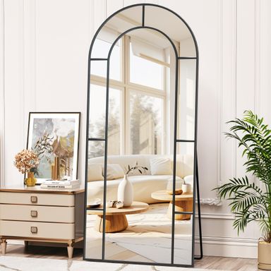 Antok Full Length Mirror, Floor Mirror 71" x 28" Arched Window Decorative Mirror, Metal Framed Decor Farmhouse Floor Mirrors Art Pane Mirrors Wall Decor for Bedroom, Living Room, Entryway, Black