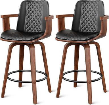 Amazon.com: YaFiti Bar Stools with Arms Set of 2, 26 inch Bentwood Swivel Counter Height Bar Stools with Back and Wood Legs, Modern PU Leather Upholstered Bar Chairs for Kitchen Island, Black : Home & Kitchen
