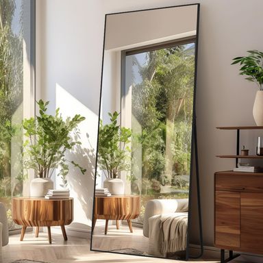 Black Rectangle Oversized Mirror Full Length with Stand 26" x 71" Large Full Body Dressing Standing Floor Mirror for Bedroom Wall Mounted Mirror for Living Room Home Decor 71"L x 26"W Black