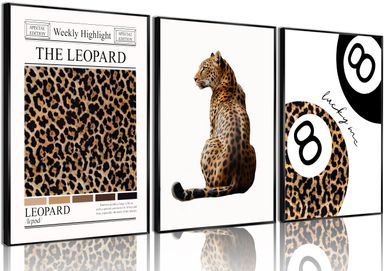 Set of 3 Trendy Leopard Wall Art Funky Lucky 8 Ball Posters Prints Preppy Room Aesthetic Cheetah Wall Decor Pictures for Girls Bedroom Apartment Dorm Unframed 12x16in Leopard 16L" x 12W"poster