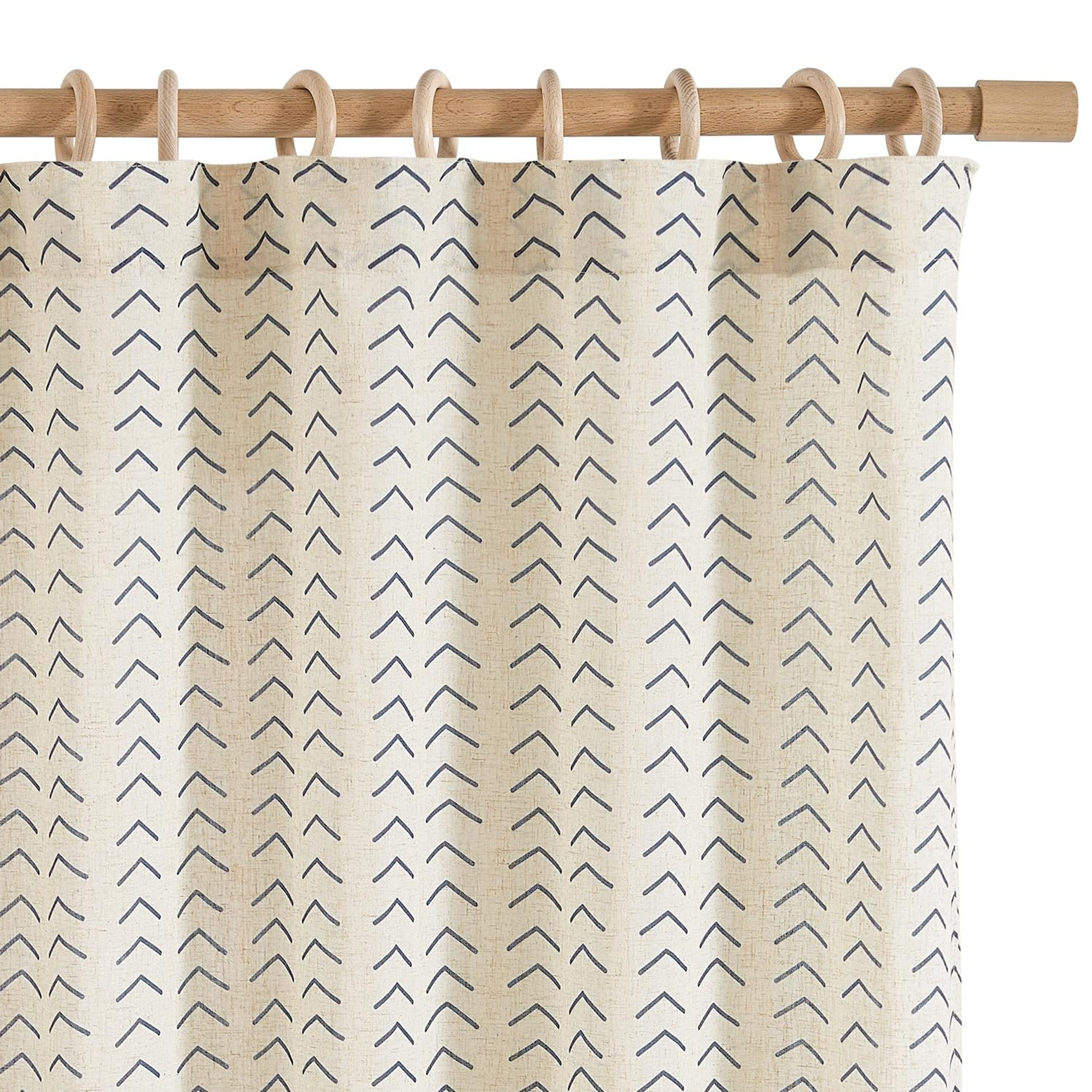 Blue Boho Linen Herringbone Curtains 84" Set of 2 Panels