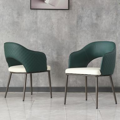 Dining Chairs Set of 2, Modern Faux Leather Dining Metal Legs for Living Kitchen Dining Room (Green)