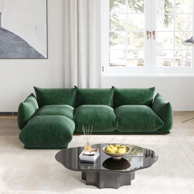 Modern Sectional Sofa L Shaped Couch, 3-Seat Sofa with Ottoman for Living Room Apartment Office (103.9 in/Green)