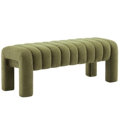 43.3" Bedroom Bench, Upholstered Entryway Bench, Modern End of Bed Ottoman with Solid Wood Legs and Adjustable Foot Pegs for Entryway, Dining Room and Living Room (Green Boucle)