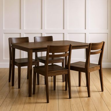Grain & Grove Crew 5-Piece Dining Set – Solid Wood 43” Rectangular Table and 4 Chairs, Seats 4, Small Kitchen or Dining Room Set, Easy Assembly, Walnut