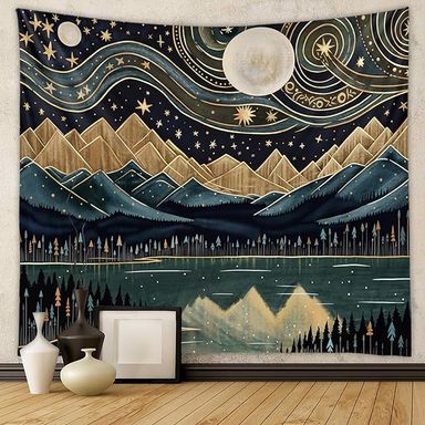 Amazon.com: Tapzen Mountain Forest Tapestry - Boho Landscape Moon Stars Wall Hanging for Bedroom, Living Room, Classroom, Dorm (60 x 50 inches) : Home & Kitchen
