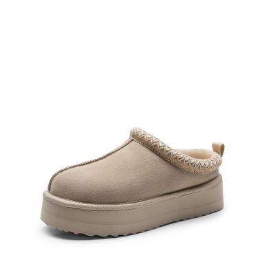 DREAM PAIRS Women's Platform Slippers Genuine Suede Slip-on Warm FuzzyEasy Autumn Winter Fluffy Comfy Furry Shoes for Outdoor Indoor 9 Sand