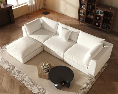 Oversized Modular Sectional Sofa,Cloud Couch Deep Seat Sofa Cushion Covers Removable,Oversized Sectional Couches for Living Room(3 Seater+1 Ottoman-Cream White)