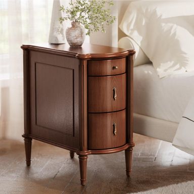 STO'SENSE Nightstand w/Charging Station & 3 Drawers, Pre-Assembled, Vintage Side Table w/Antique-Finished Pulls, Rustic Wood Finish, Narrow End Table w/Turned Legs for Bedroom (1, Brown) Brown 1