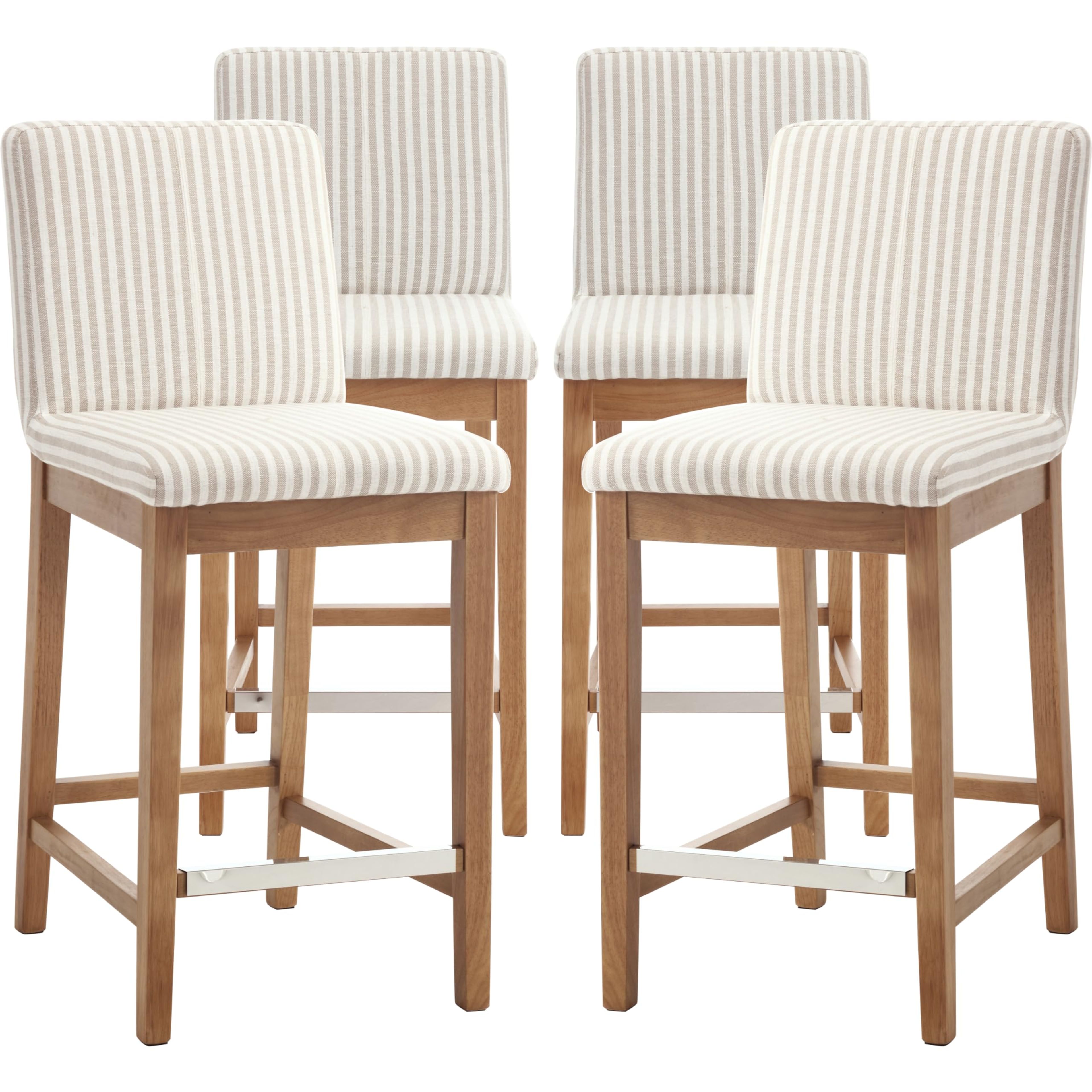 Kmax 26" Counter Height Bar Stools Set of 4 - Upholstered Linen Khaki Stripe