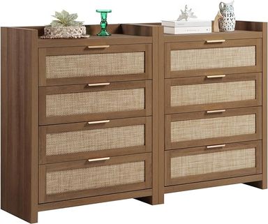 Amazon.com: SICOTAS Dresser for Bedroom Chest of Drawers 38" Tall Dresser for Closet with 4 Rattan Drawers Boho Nightstands Set of 2 Large Clothes Storage Cabinet TV Stand for Living Room Hallway Nursery Entryway : Home & Kitchen
