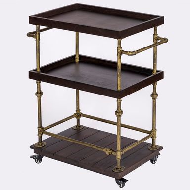 Industrial Bar Cart, 3-Tier Serving Cart Creates with Solid Wood and Metal Pipe Frame, Rustic Style Wide Bar Cart Wine Rack with Wheels (3-Tier)