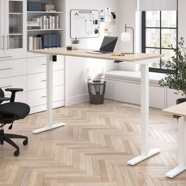 Bush Business Furniture 72-inch Electric Height Adjustable Standing Desk, Ergonomic Sit-Stand Computer Table for Home and Professional Office, Move 40 Series, Natural Elm with White Base