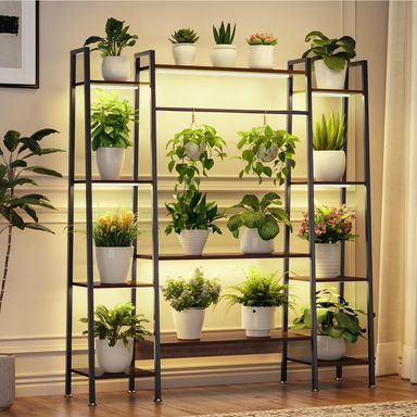 55" Large Plant Stand Indoor with 8 LED Grow Lights (3 Modes & Auto Timer) - 12 Tiered Metal Plant Shelf, 10 Dimmable Brightness Levels, Flower Stand Display Rack Black 47"W X 55"H