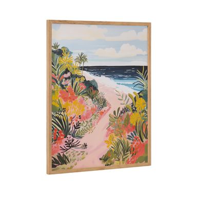 Kate and Laurel Tropical Bright Ocean Path Landscape Framed Wall Art by The Creative Bunch Studio, 16x20 Natural, Coastal Beach Landscape Art for Wall 16.7L" x 20.7W" Natural
