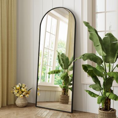 FANYUSHOW Arched Full Length Mirror, 65"x24" Arch Floor Mirror with Aluminum Alloy Frame, Hanging or Leaning Against Wall, Full Body Mirror, Bathroom Mirror for Living Room or Bedroom, Black Arch-black 65"L x 23.6"W