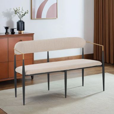 Christopher Knight Home Names Modern Metal Loveseat, Living Room Fabric Upholstered Settee, Curved Open Backrest 2-Seater Sofa, Cozy Couch for Bedroom, Apartment, Home Office, Black+ Gold + Beige