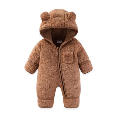 Newborn Baby Bear Outfit With Fold-Over Mittens and Footies Girls Boys Winter Fleece Clothes Hooded Romper Snowsuit 0-3 Months Brown