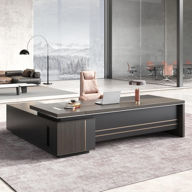 Reversible L Shaped Executive Desk with Power Box, Privacy Panel & Storage Shelves – Modern Executive Desk with Drawers for Office, Business & Home Workspaces Obsidian Grey+mocha Walnut 71"L * 65"W * 30"H