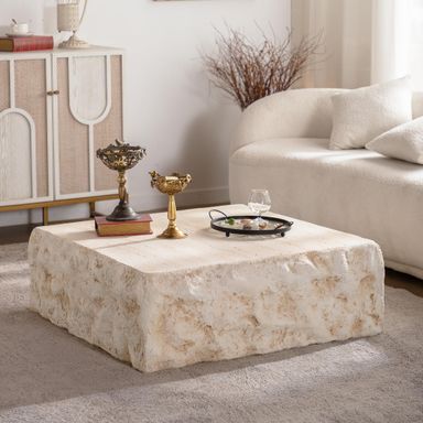 35.43" MgO Square Centre Coffee Table Vintage Faux Stone Sofa Pre-Modern Coffee Tables for Living Room Office Apartment,Amber Amber-b ⌀35.43"