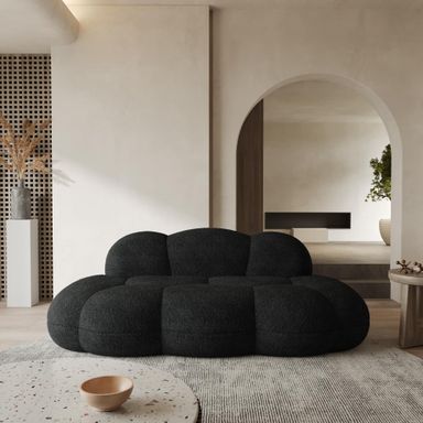 WJShome 90" Modern Curved Cloud Shaped Couch for Living Room,Lazy Floor Couch, Boucle LoveSeat 3 Seater Sofa, Cozy Leisure Boneless Couches for Bedroom, Apartment-No Assembly Required (Black) Armless Black