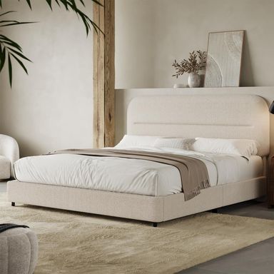 HOMBCK Queen Size Boucle Bed Frame, Upholstered Cloud Bed Frame with Headboard, Soft Platform Bed Frame with Thickened Footboard, Rounded Corners Design, No Box Spring Required, Easy Assembly, Cream