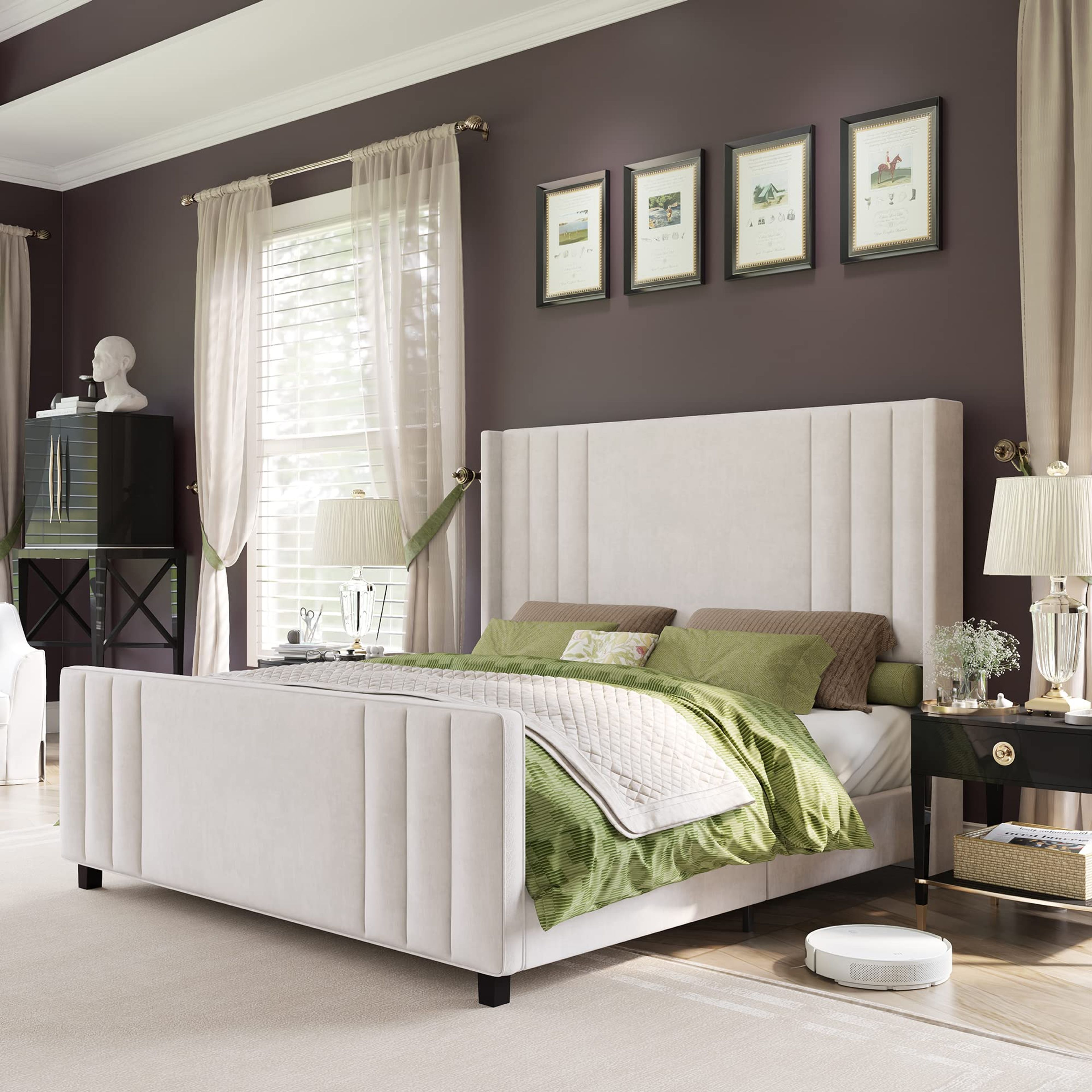 AMERLIFE King Size Velvet Bed Frame with Tufted Headboard