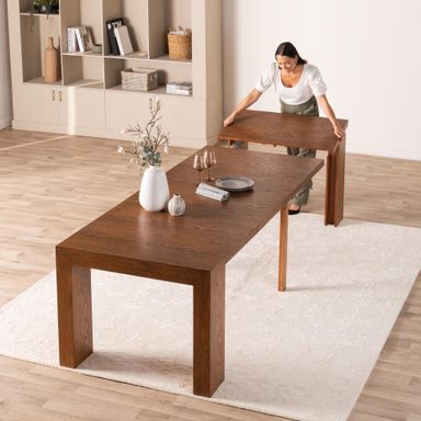Transformer Table Extendable Dining Room Table for 2 to 12, Solid Wood Kitchen and Dining Room Furniture, Space Saving Console Table, Sturdy & Durable Brown Dining Table