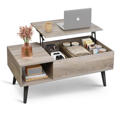 WLIVE Coffee Table, 39" Lift Top Coffee Table with Hidden Compartment, Small Rising Wooden Dining Center Table for Home Living Room, Office, Greige