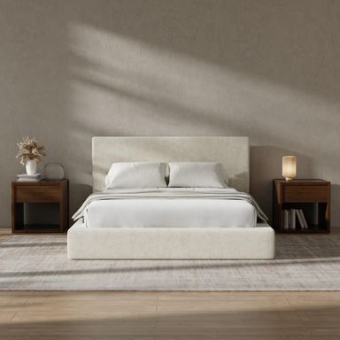RECCI Cloud Upholstered Queen Bed Frame with Headboard, 5 Inch Foam Padded Platform, No Box Spring, Easy Assembly(Cream) Cream Queen (U.S. Standard)