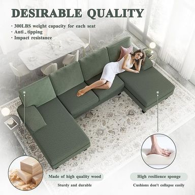 Amazon.com: YESHOMY Convertible Sectional Sofa U-Shaped Couch with Soft Modern Cotton Chenille Fabric for Living Room, Oversized Seats with Comfortable Backrest, Gray : Home & Kitchen